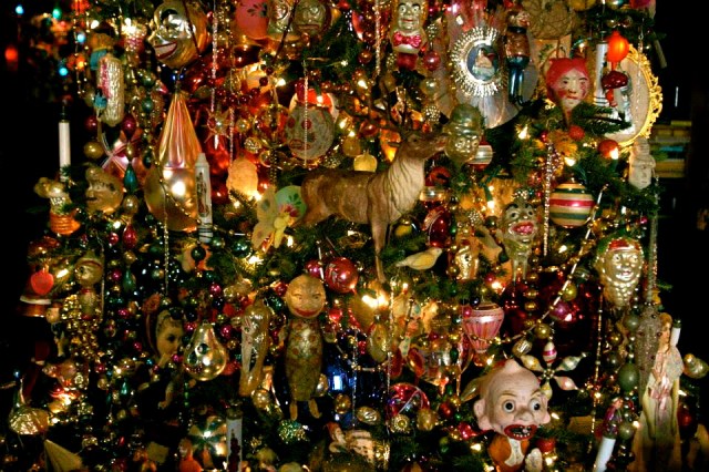 Detail of ornaments on the Christmas tree.